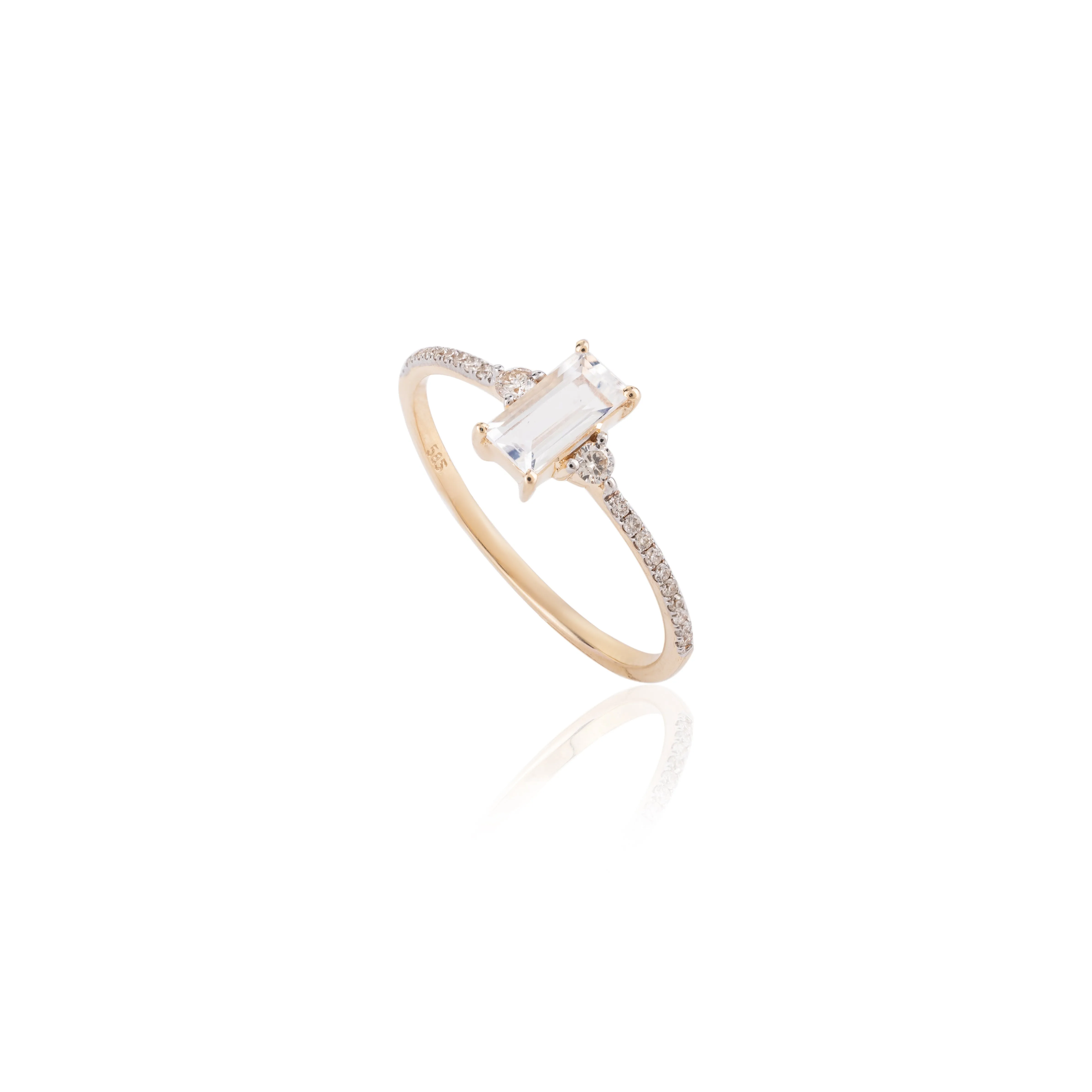 14K Gold Baguette Cut Moonstone Statement Ring