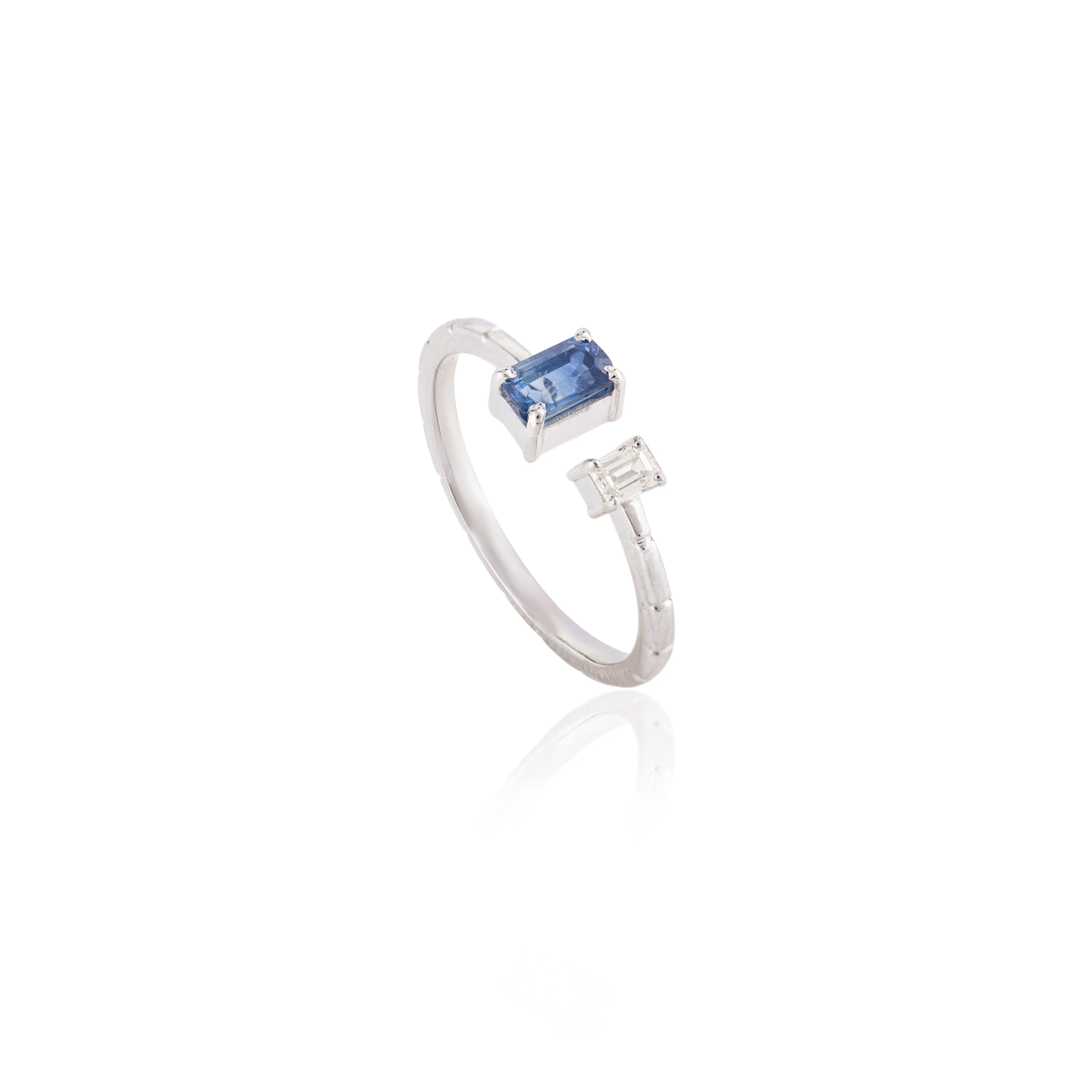 18K Gold Blue Sapphire & Diamond Open Ring