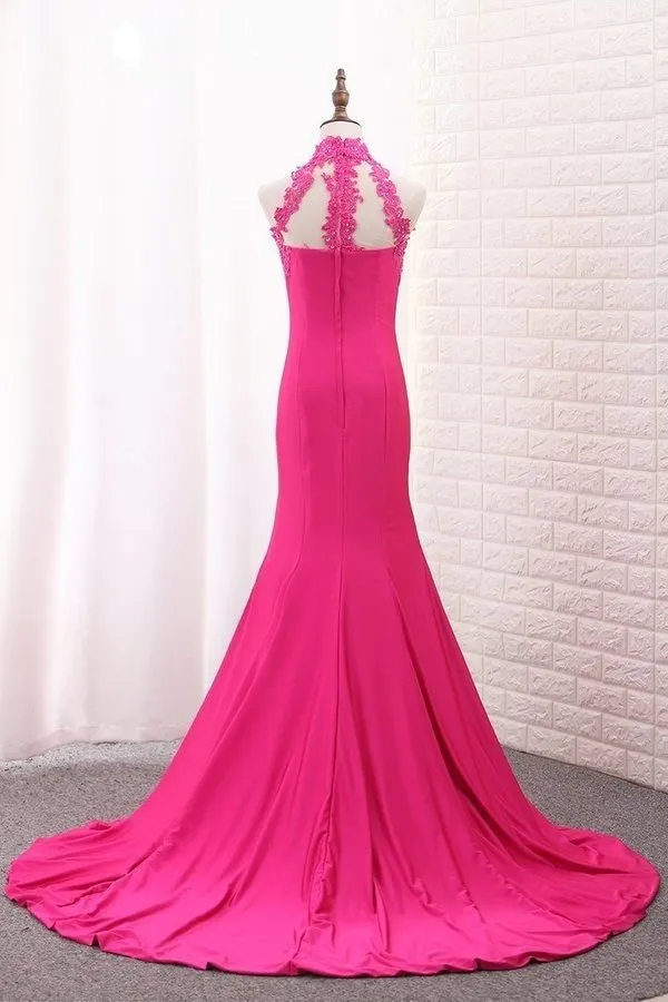 2024 Satin Mermaid High Neck Prom Dresses PS3HLRSL