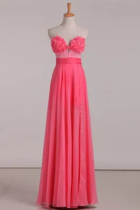 2024 Sweetheart A Line Prom Dresses Chiffon With Beads PKPJ15M8