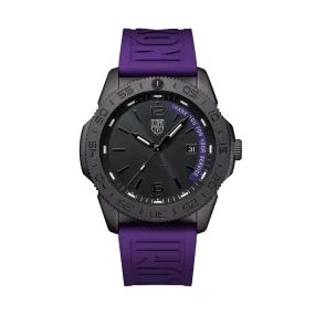 44MM LUMINOX PACIFIC DIVER BLACKOUT QUARTZ WATCH WITH BLACKOUT DATE DIAL AND PURPLE STRAP