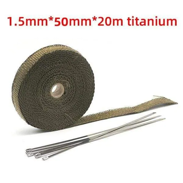 5cm*5M/10M/15M/20M Exhaust Heat Wrap Thermal Tape Fiberglass Heat Wrap Manifold Insulation Roll Resistant with Stainless Ties