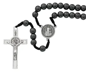 8mm Corded Hematite St. Benedict Rosary