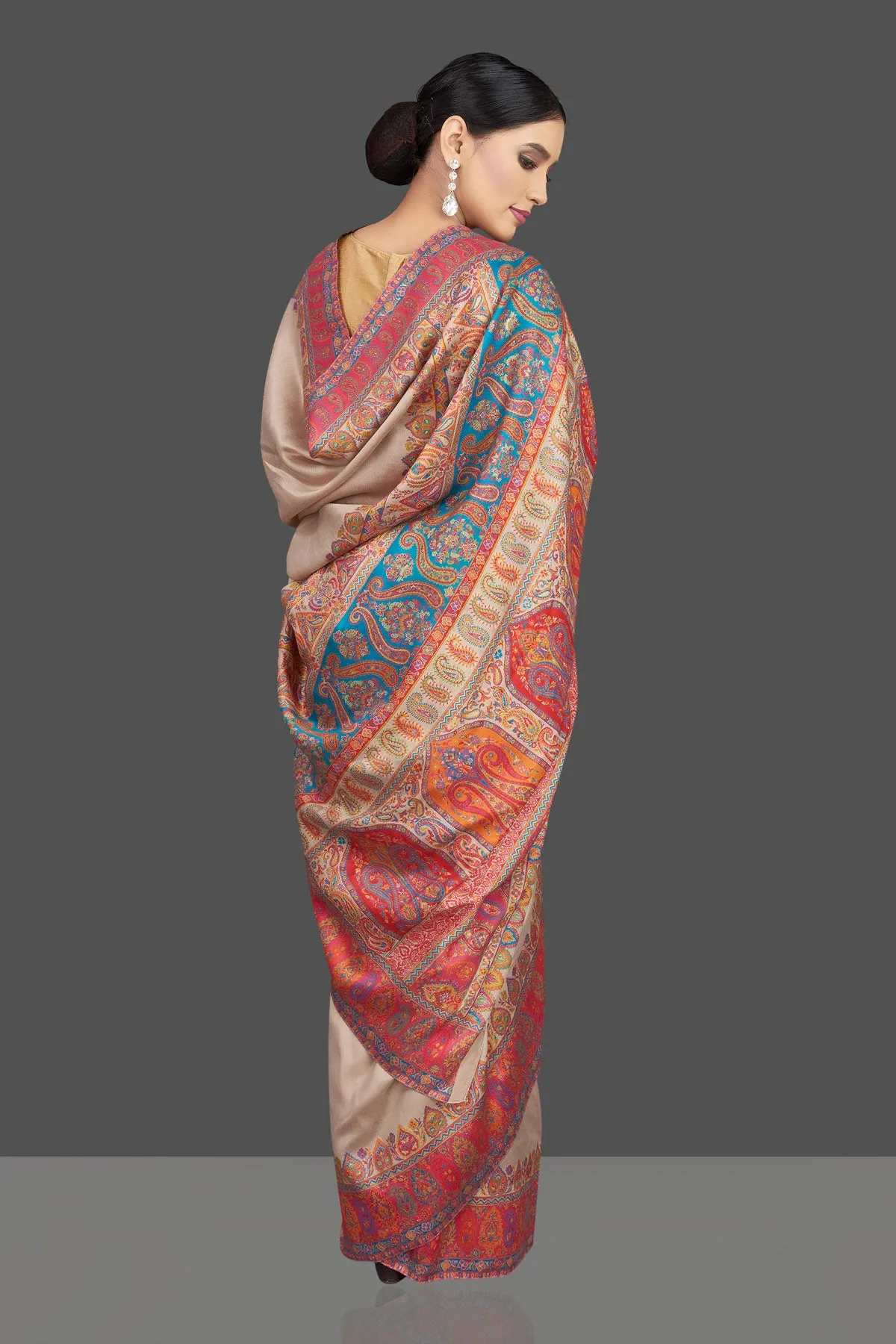 90K788-RO Cream Tussar Silk Saree with Kani Embroidery