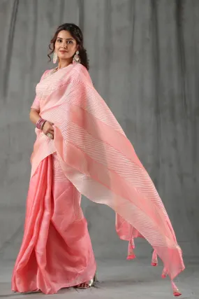 92A041 Light Pink Crushed Tissue Silk Saree With Blouse