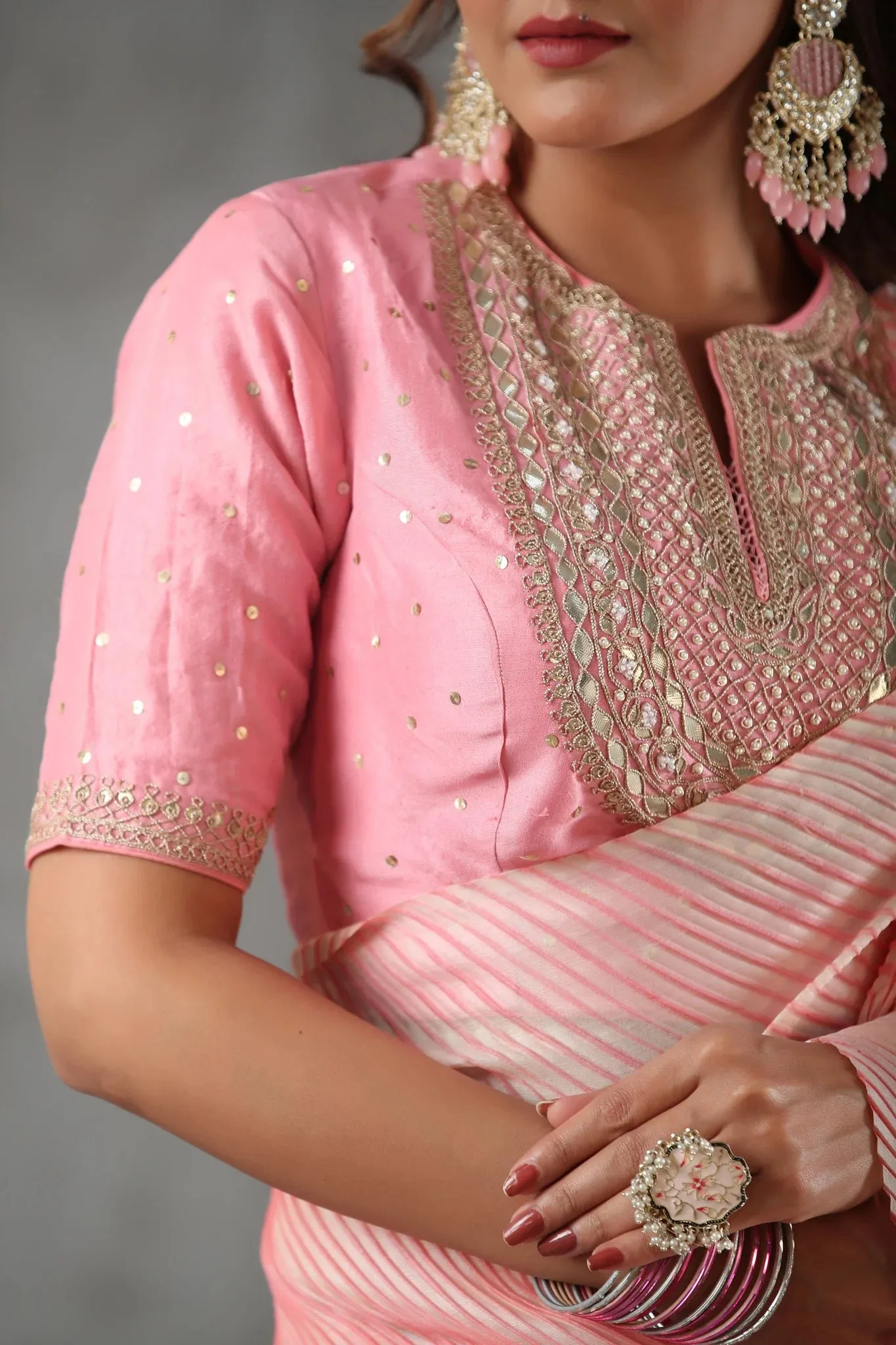 92A041 Light Pink Crushed Tissue Silk Saree With Blouse