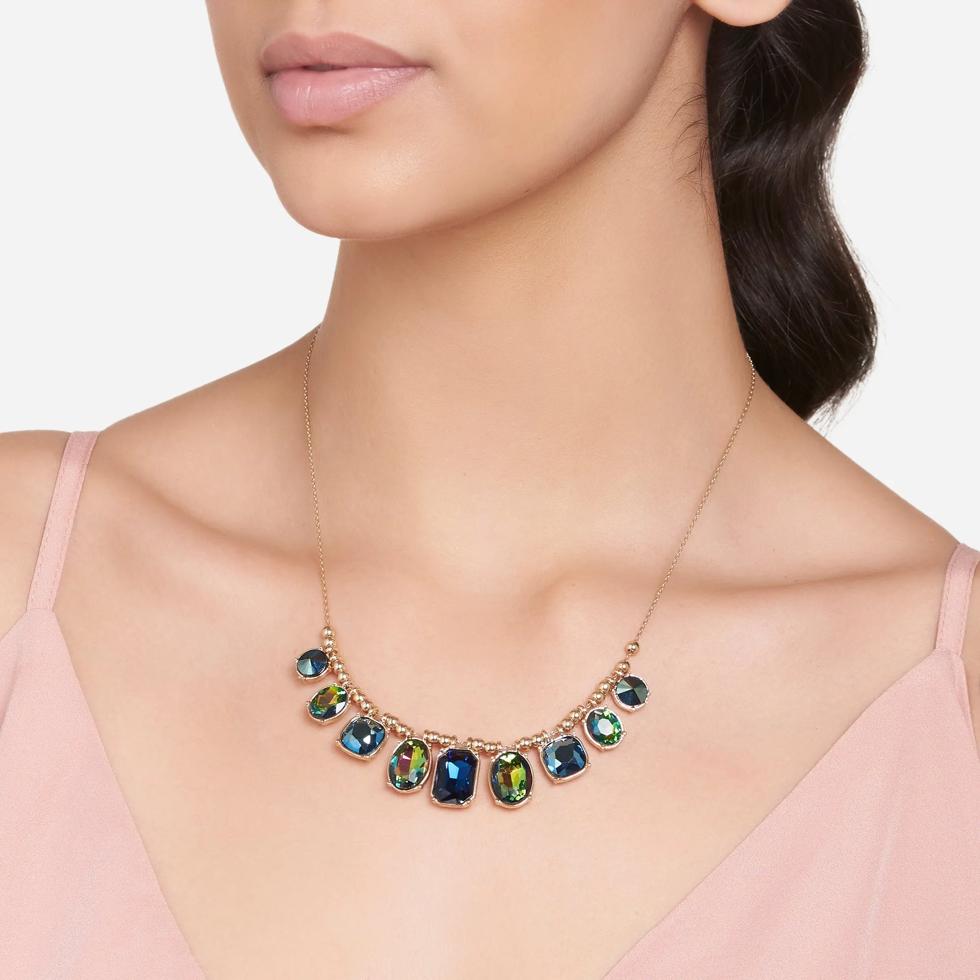 Accessorize London Women's Blue Mixed Shape Gem Necklace