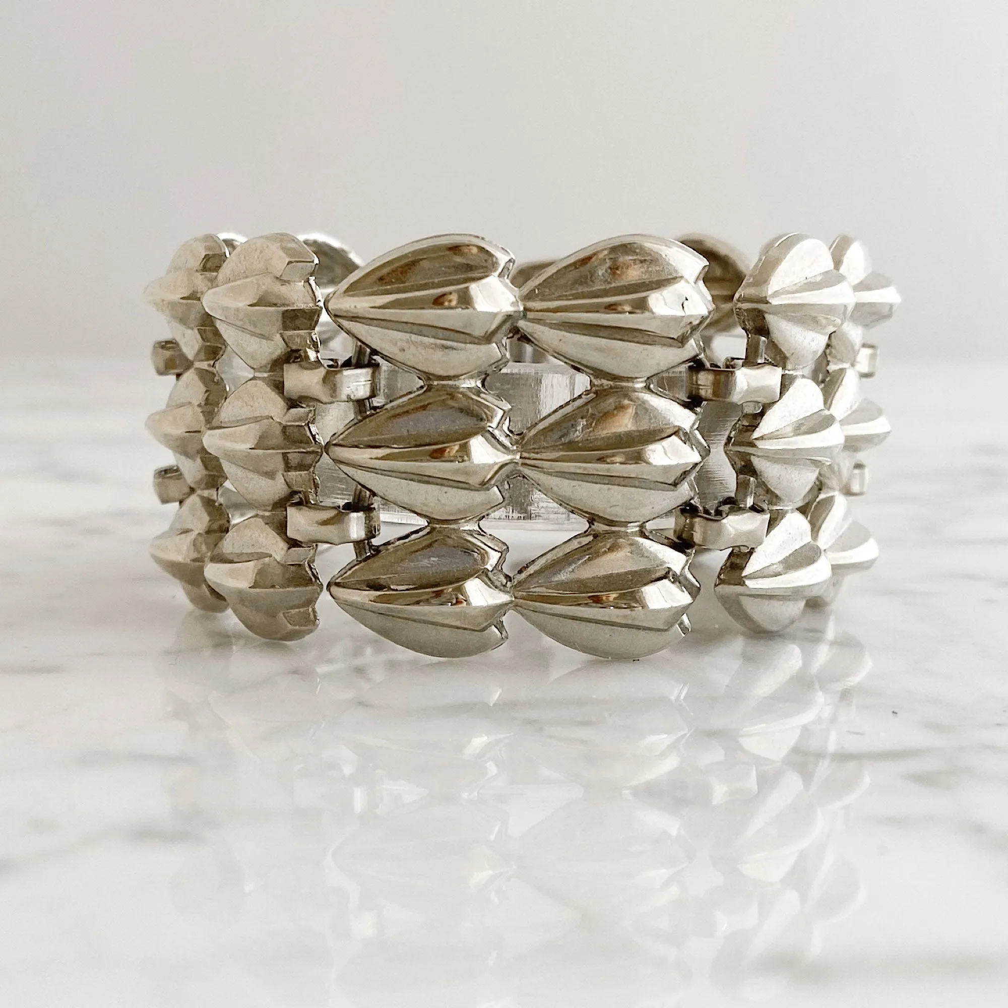 ALEXANDRA vintage wide silver tone bracelet