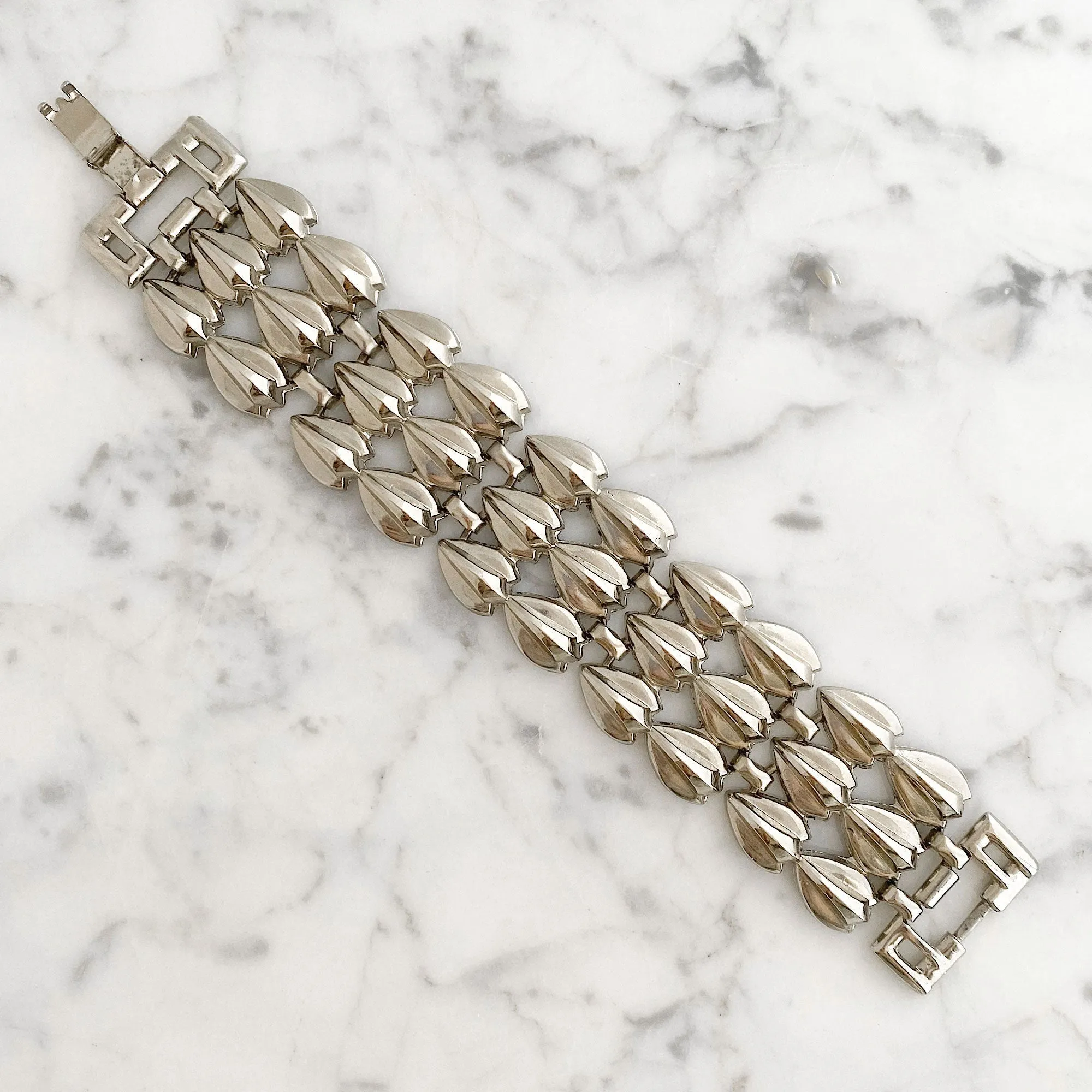 ALEXANDRA vintage wide silver tone bracelet