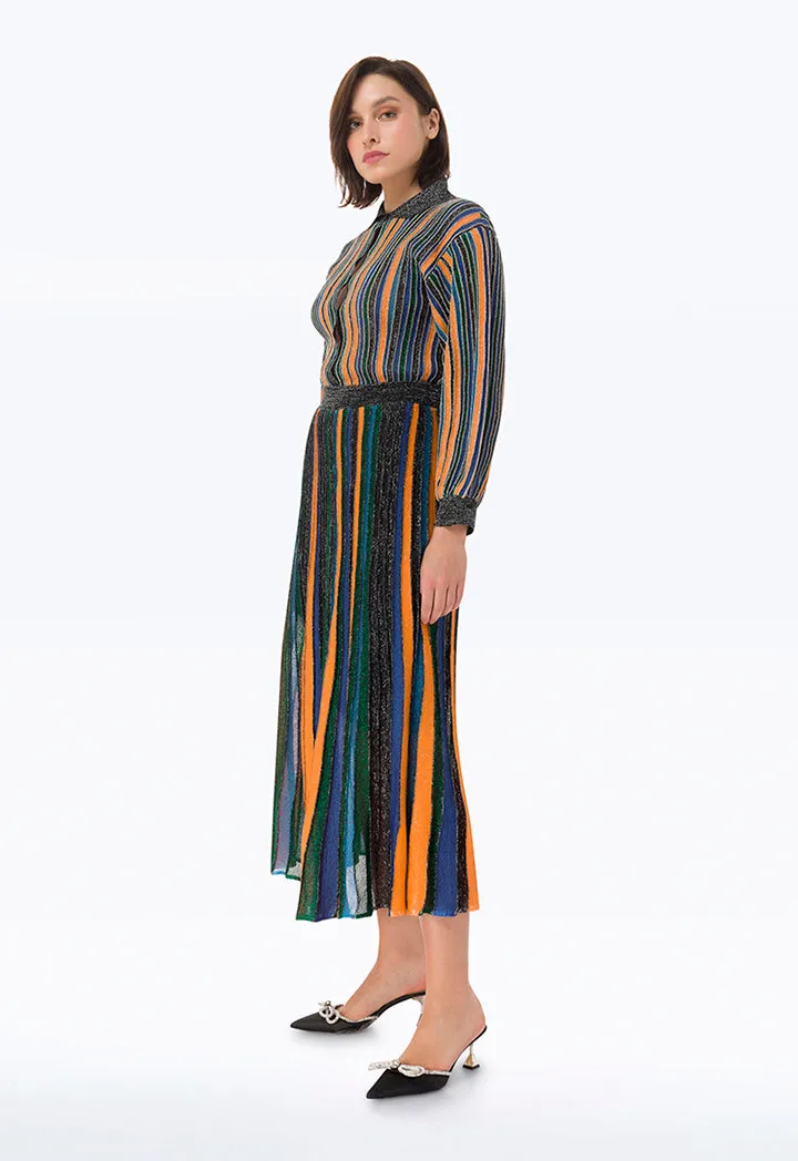 Allover Lurex Multicolored Stripe Skirt