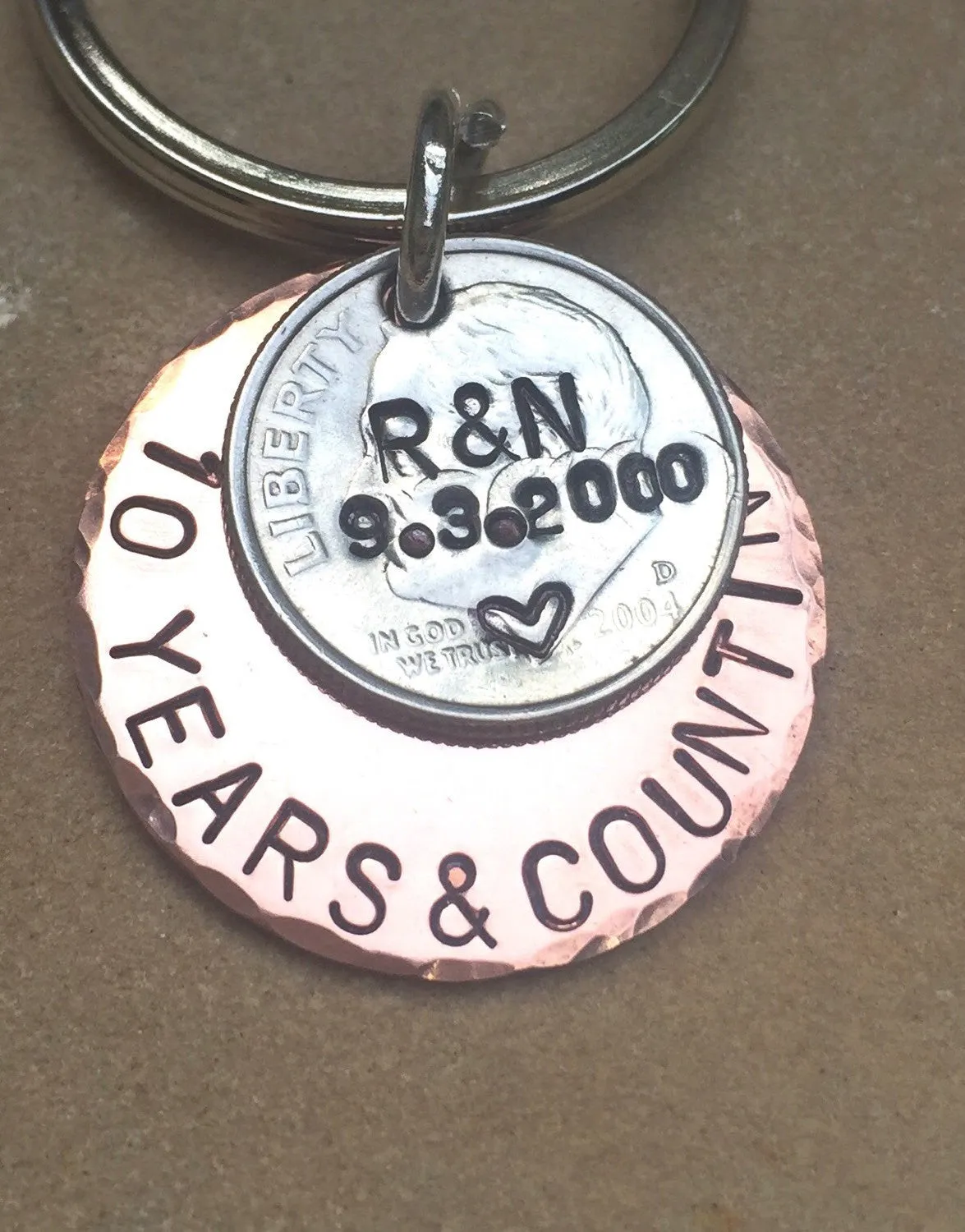 Anniversary Gifts, 10 Years And Counting Gift, Custom Keychains, Natashaaloha