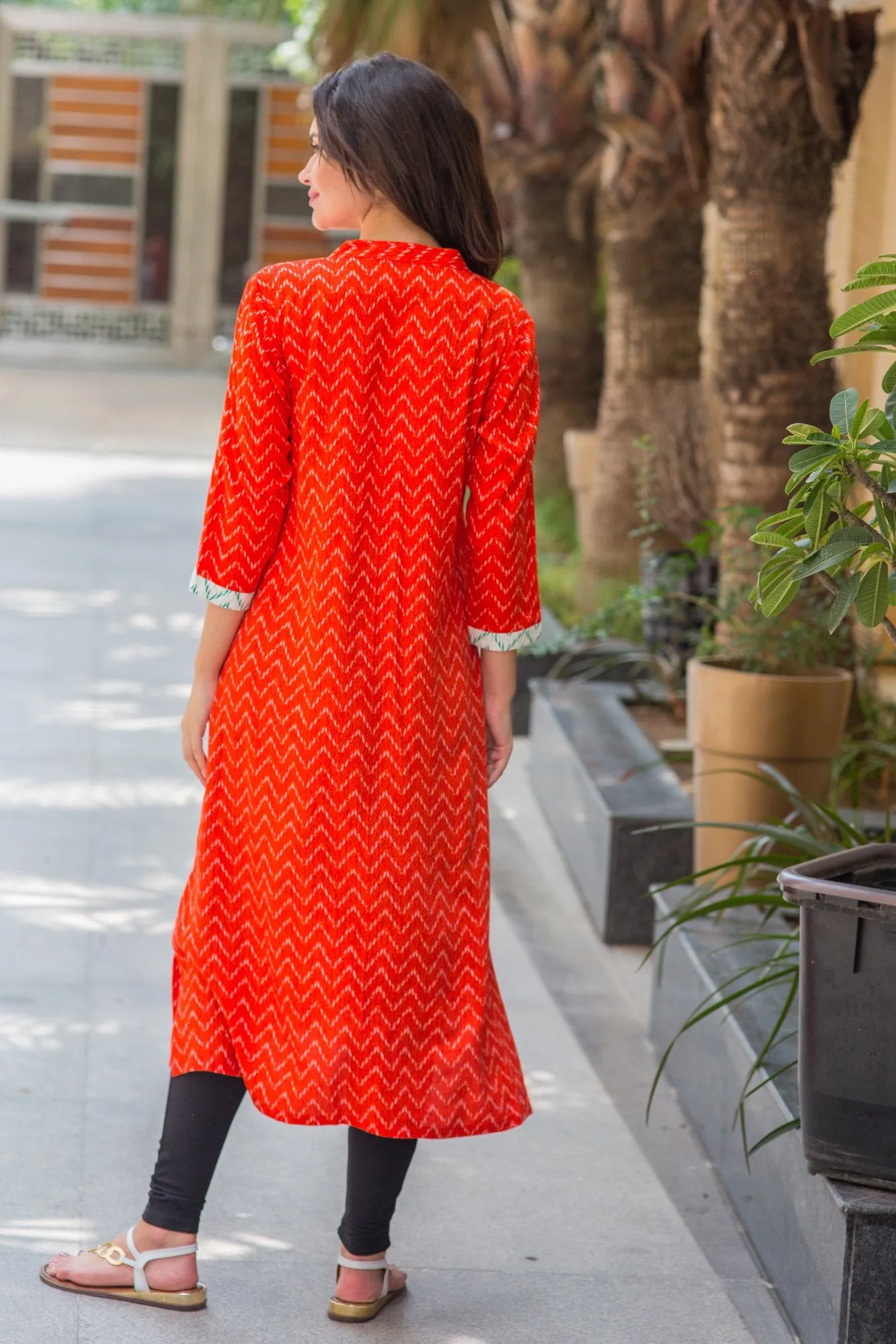 Apricot Orange Patterned Maternity & Nursing Kurta