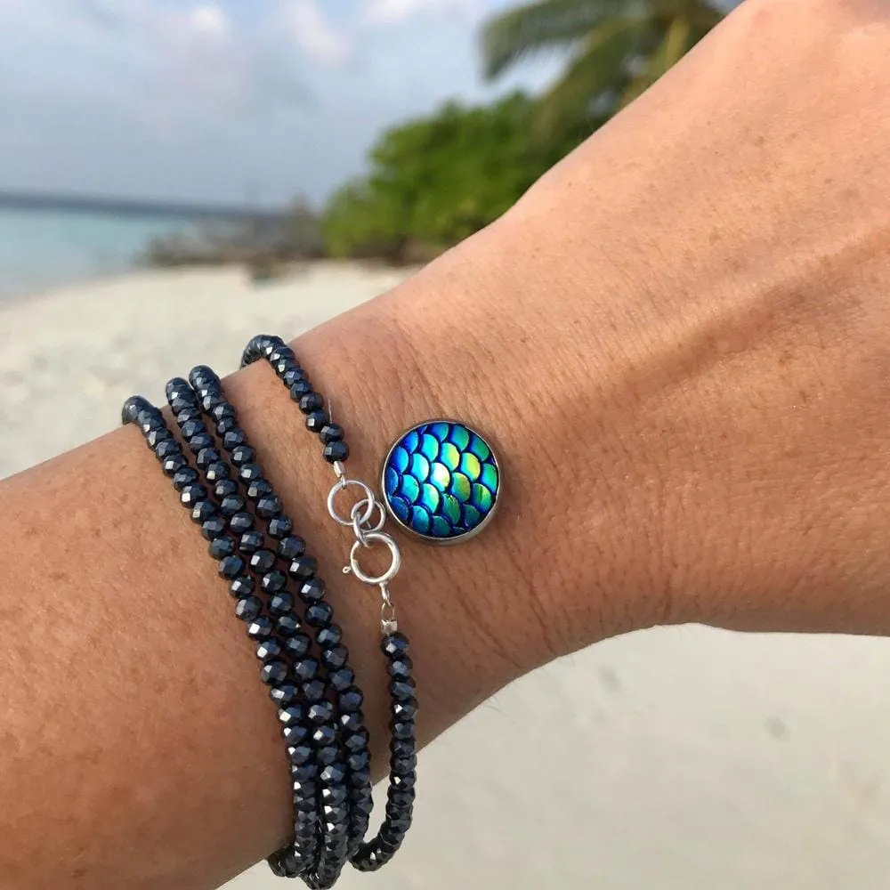 Be a Mermaid and Make Waves - Ocean Lovers Wrap Bracelet with Fish Scale Druzy Cabochon