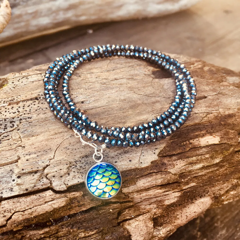 Be a Mermaid and Make Waves - Ocean Lovers Wrap Bracelet with Fish Scale Druzy Cabochon