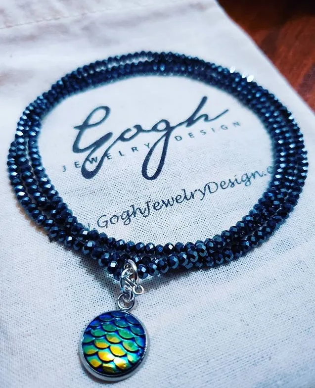 Be a Mermaid and Make Waves - Ocean Lovers Wrap Bracelet with Fish Scale Druzy Cabochon