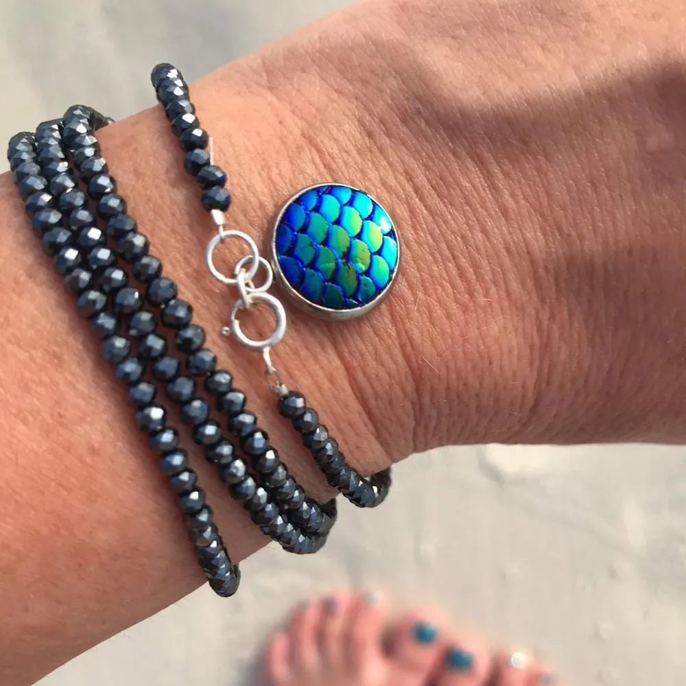 Be a Mermaid and Make Waves - Ocean Lovers Wrap Bracelet with Fish Scale Druzy Cabochon