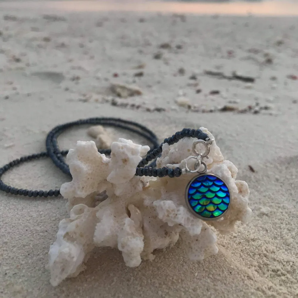 Be a Mermaid and Make Waves - Ocean Lovers Wrap Bracelet with Fish Scale Druzy Cabochon