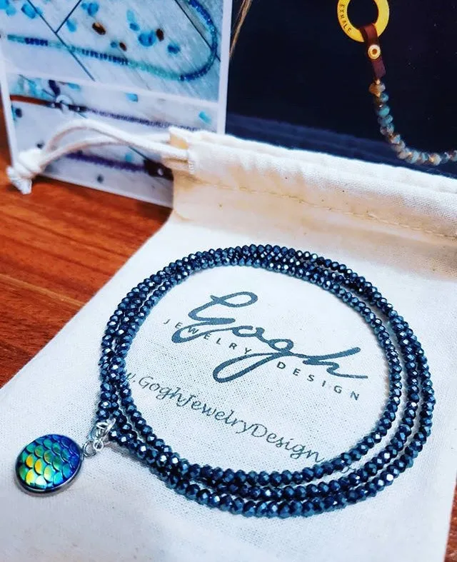 Be a Mermaid and Make Waves - Ocean Lovers Wrap Bracelet with Fish Scale Druzy Cabochon