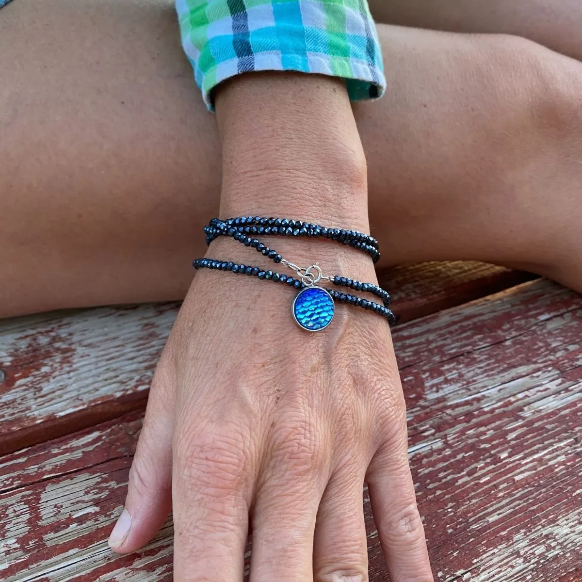 Be a Mermaid and Make Waves - Ocean Lovers Wrap Bracelet with Fish Scale Druzy Cabochon