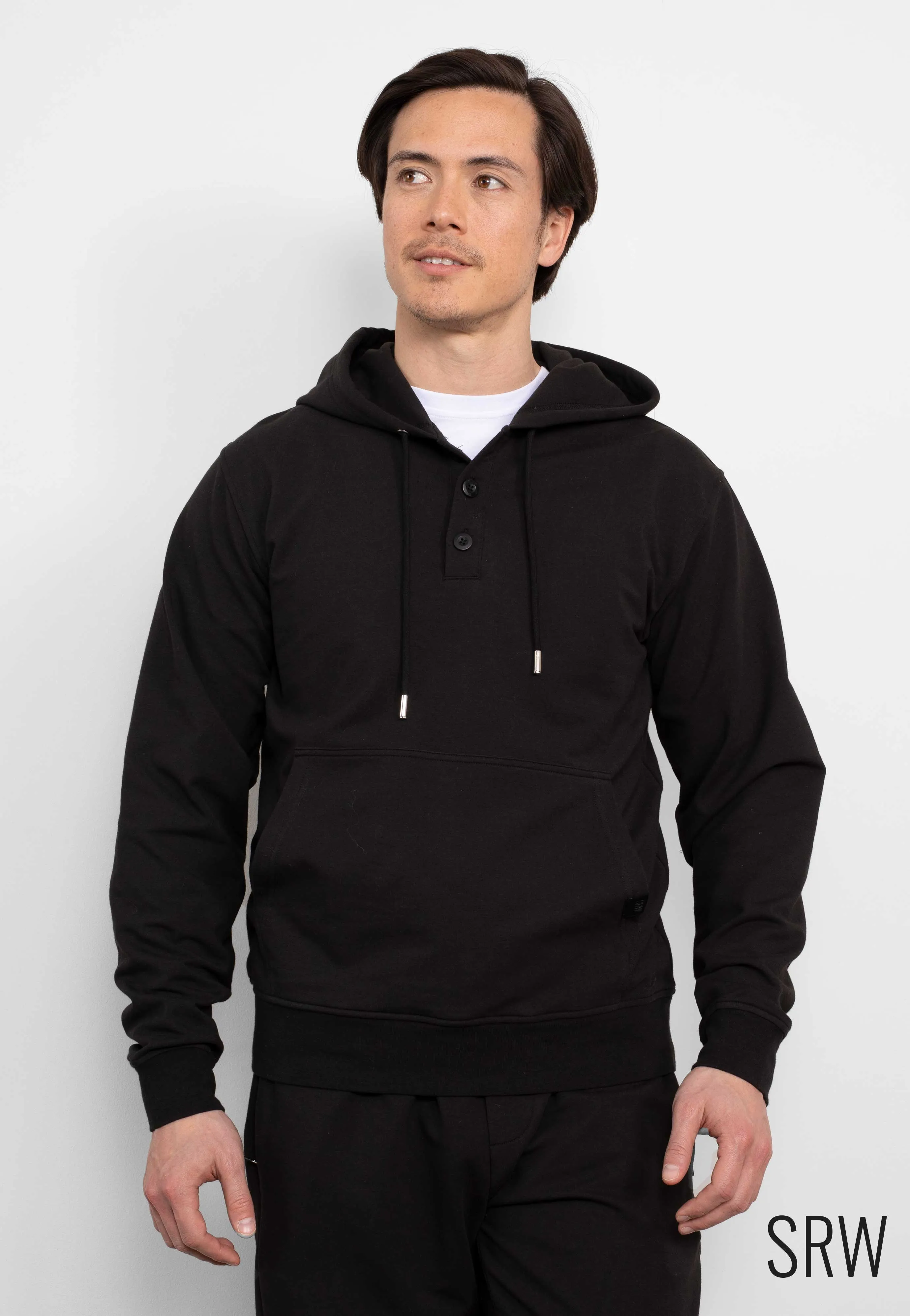 Black Stretch Cotton Blend Hoodie