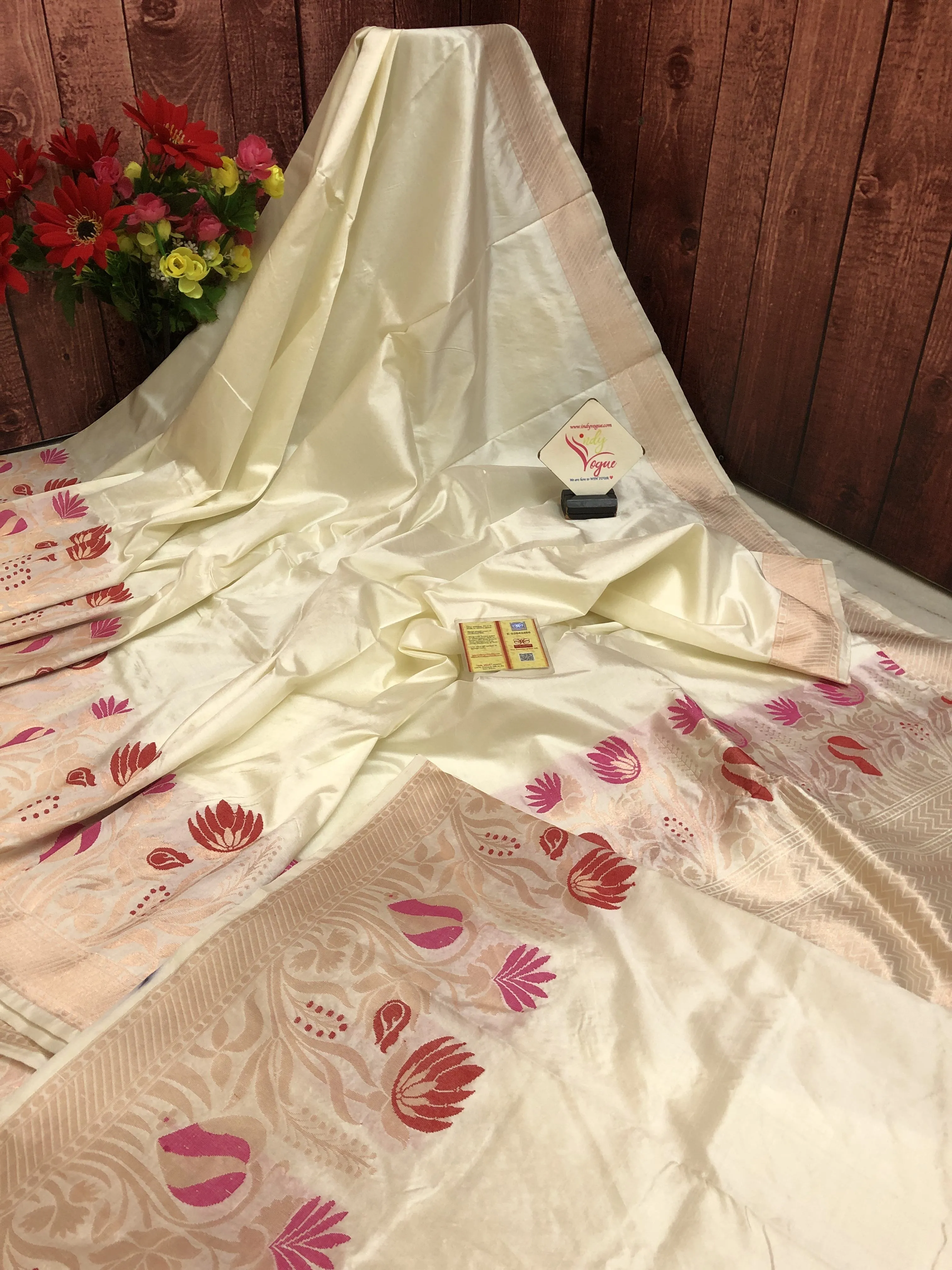 Butter White Color Katan Banarasi Saree