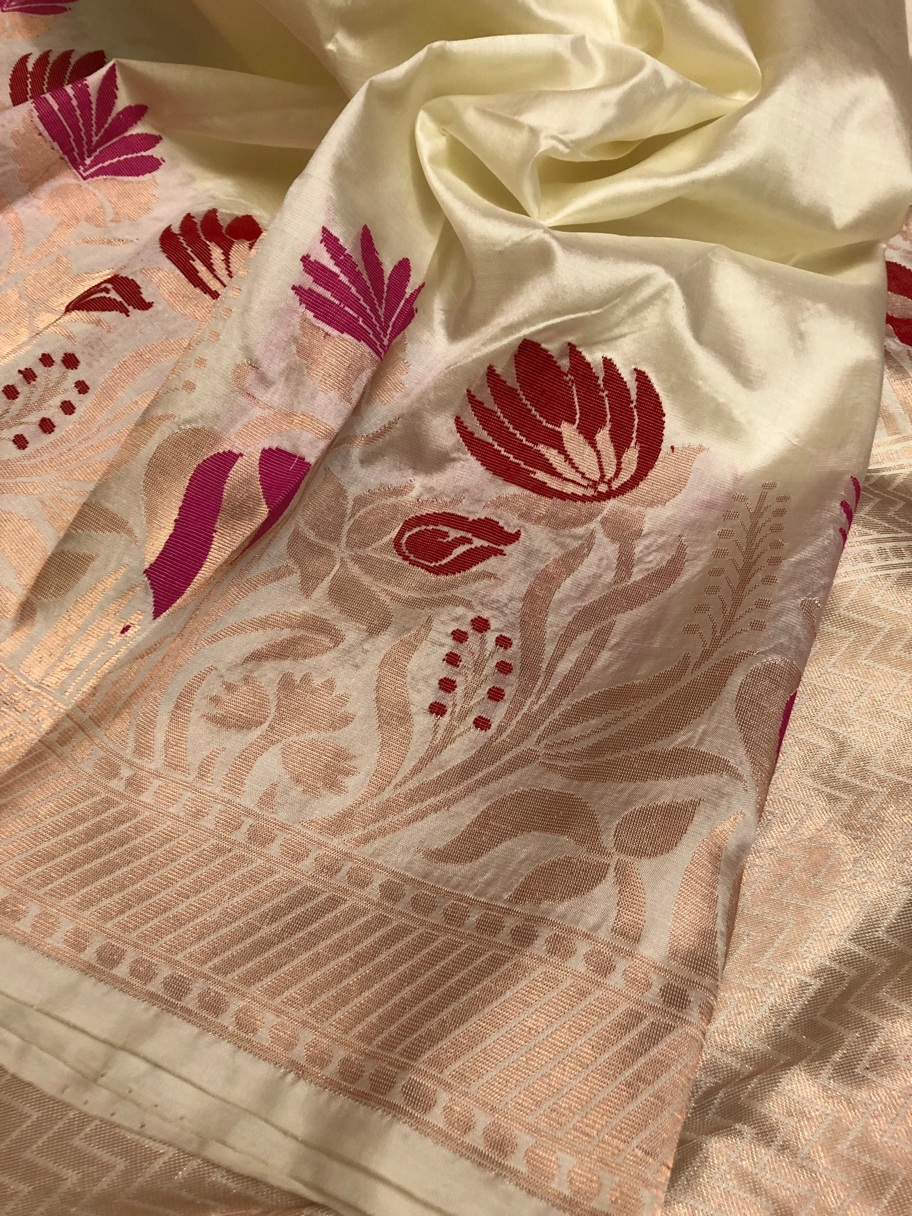 Butter White Color Katan Banarasi Saree