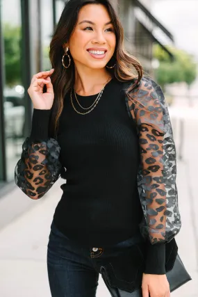 Can't Leave You Now Black Leopard Sleeve Blouse