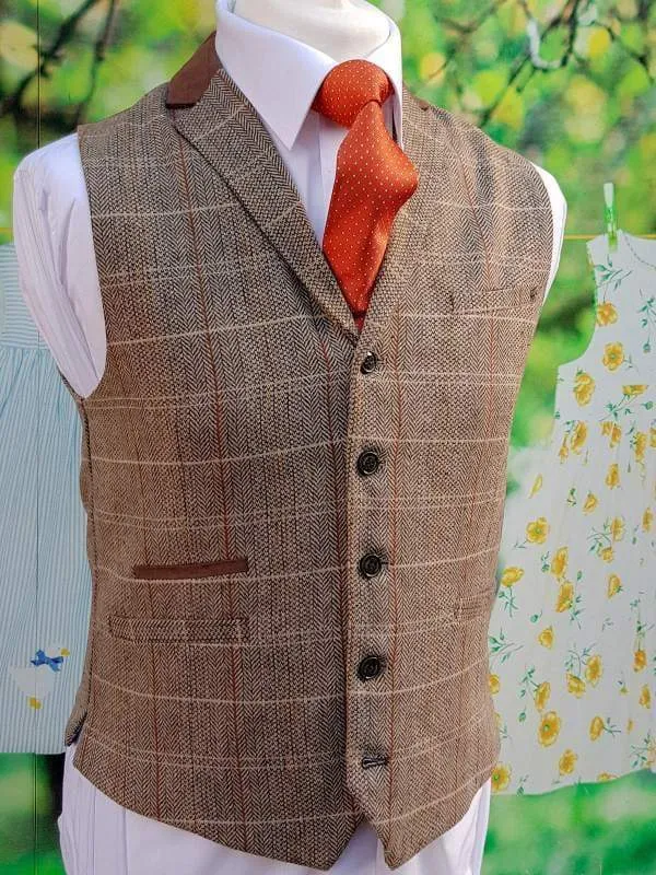 Cavani Baron Tan Tweed Check Style Waistcoat