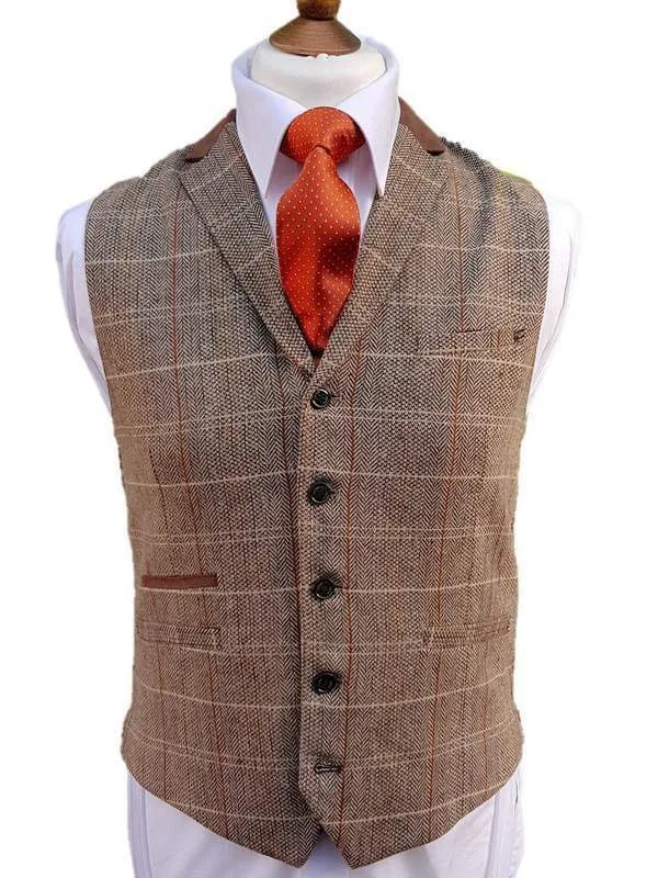 Cavani Baron Tan Tweed Check Style Waistcoat