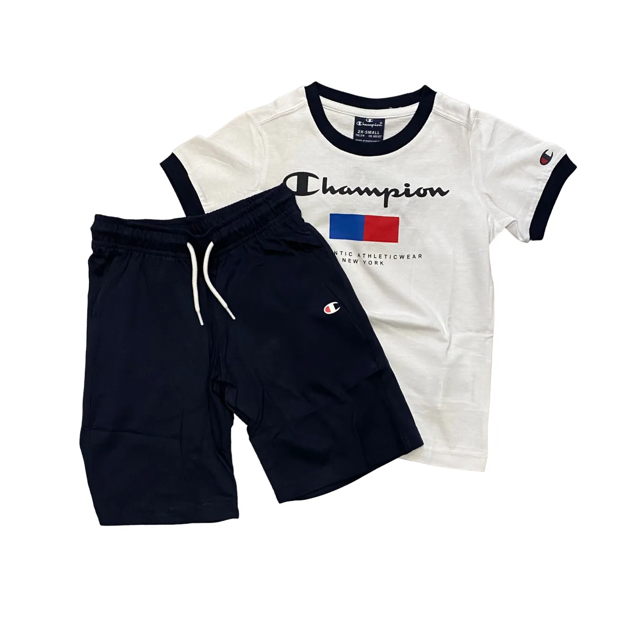 Champion boy's outfit in cotton t-shirt and shorts 306699 WW001 white blue