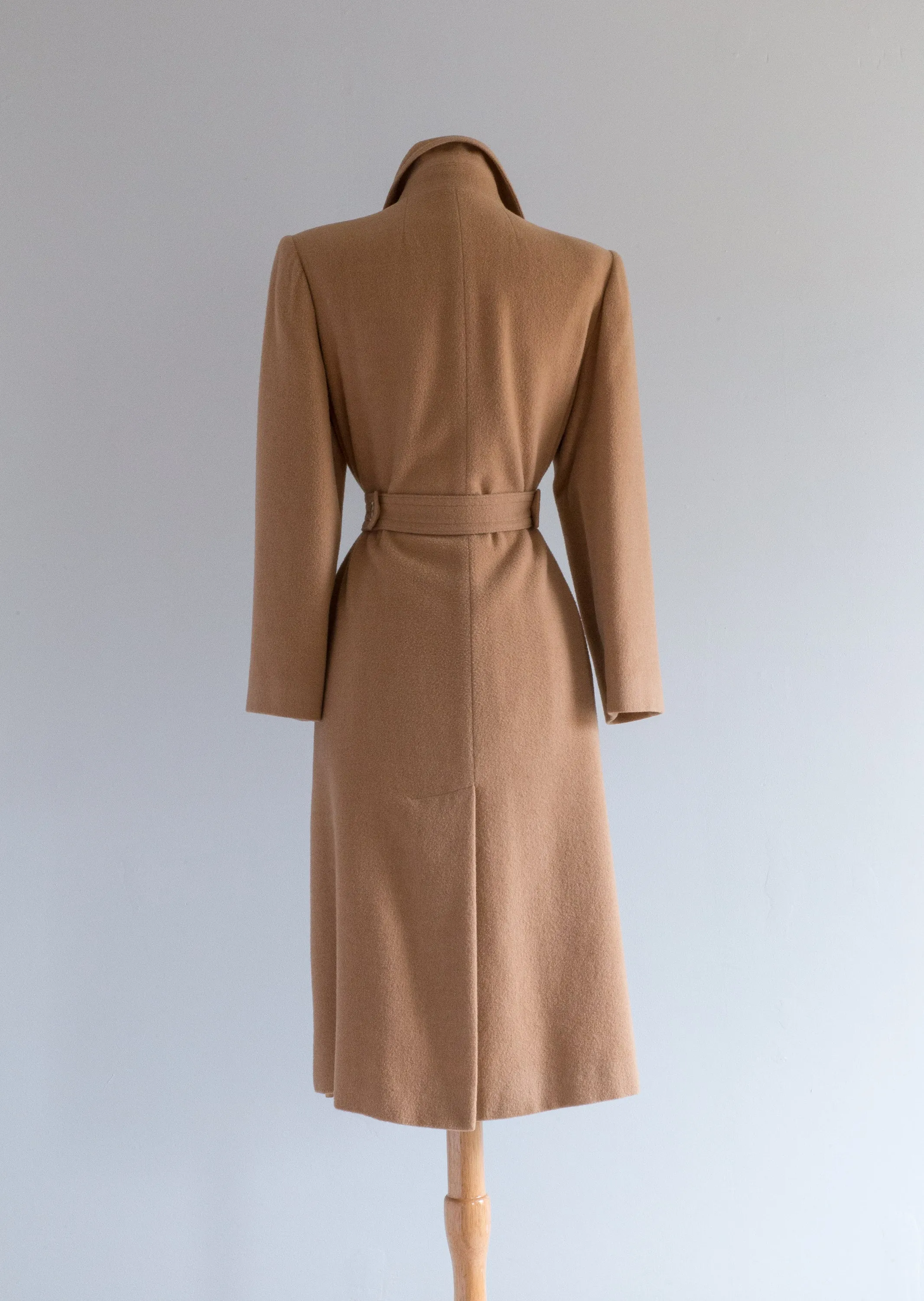 Classic Chic Vintage Long Line Camel Hair Coat With Belt / Medium