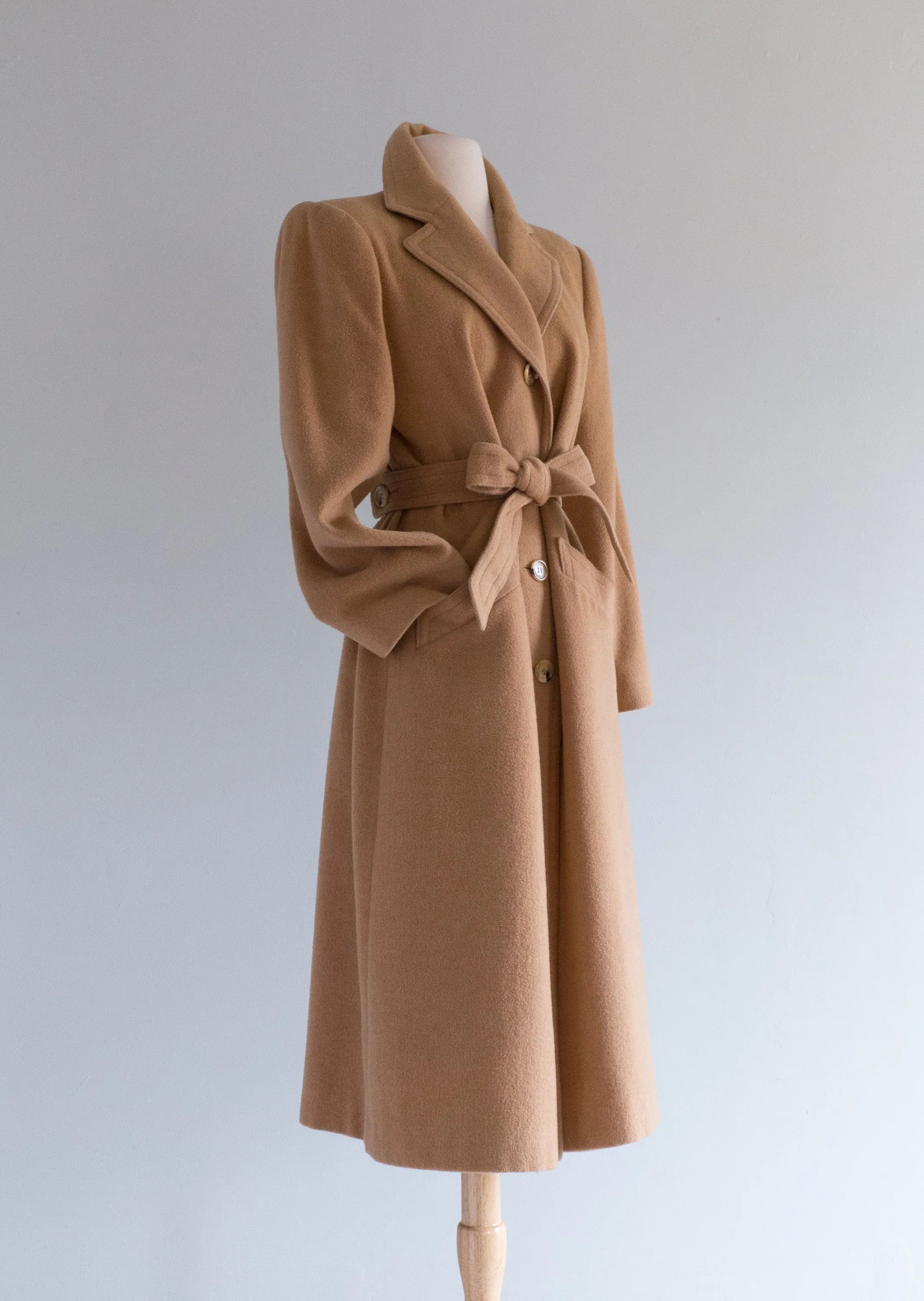 Classic Chic Vintage Long Line Camel Hair Coat With Belt / Medium