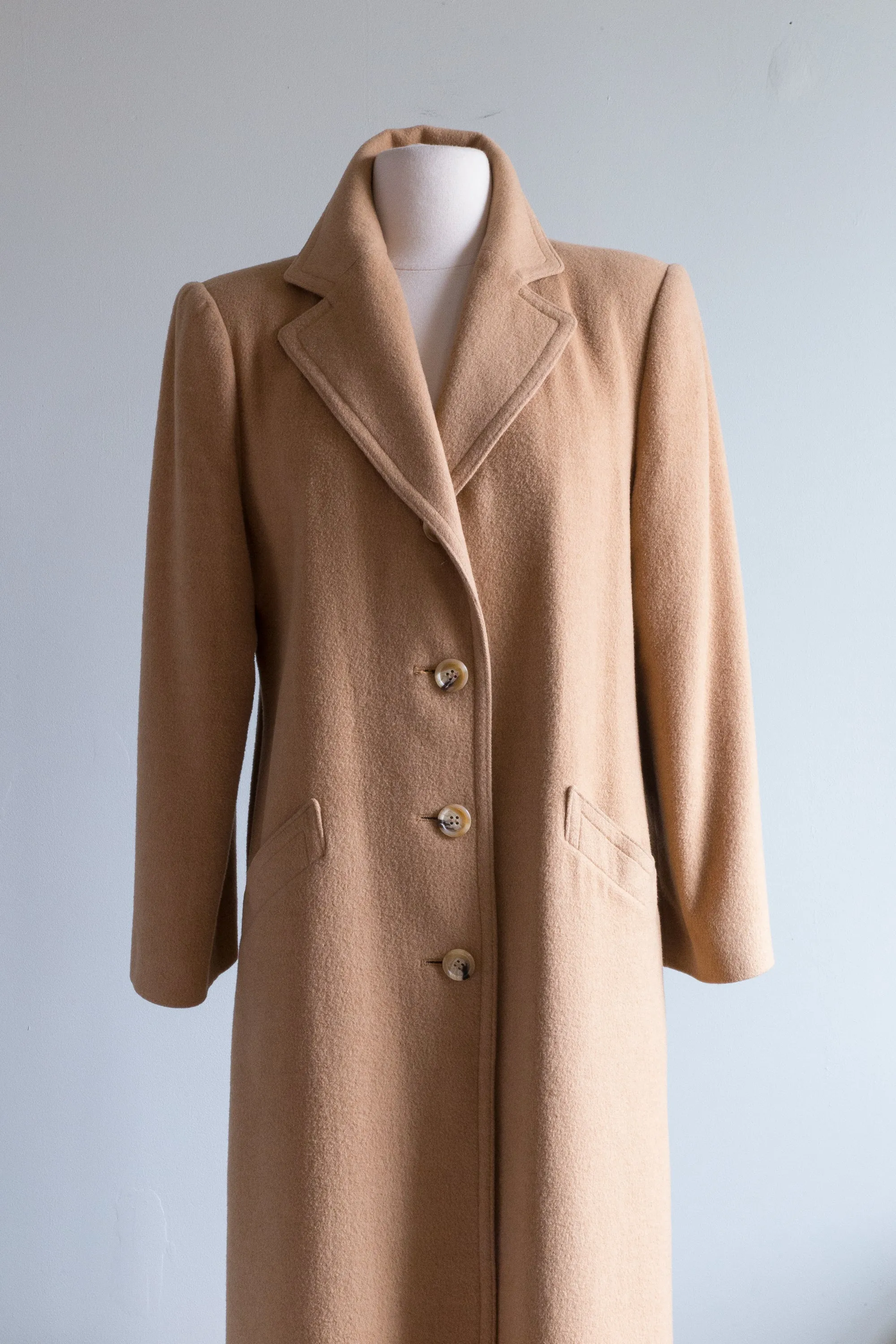 Classic Chic Vintage Long Line Camel Hair Coat With Belt / Medium