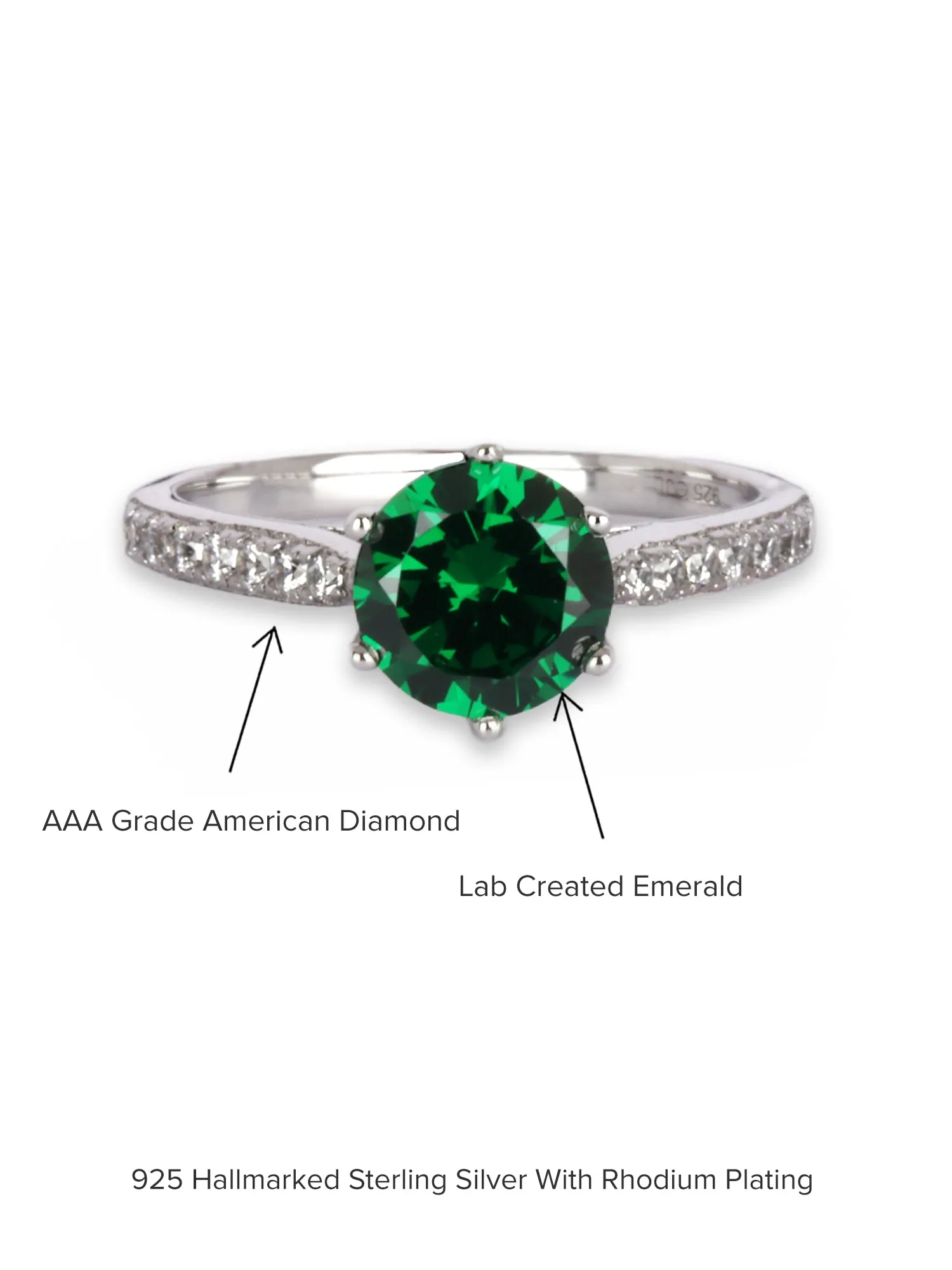 Classy Solitaire Emerald Ring in 925 Silver For Women