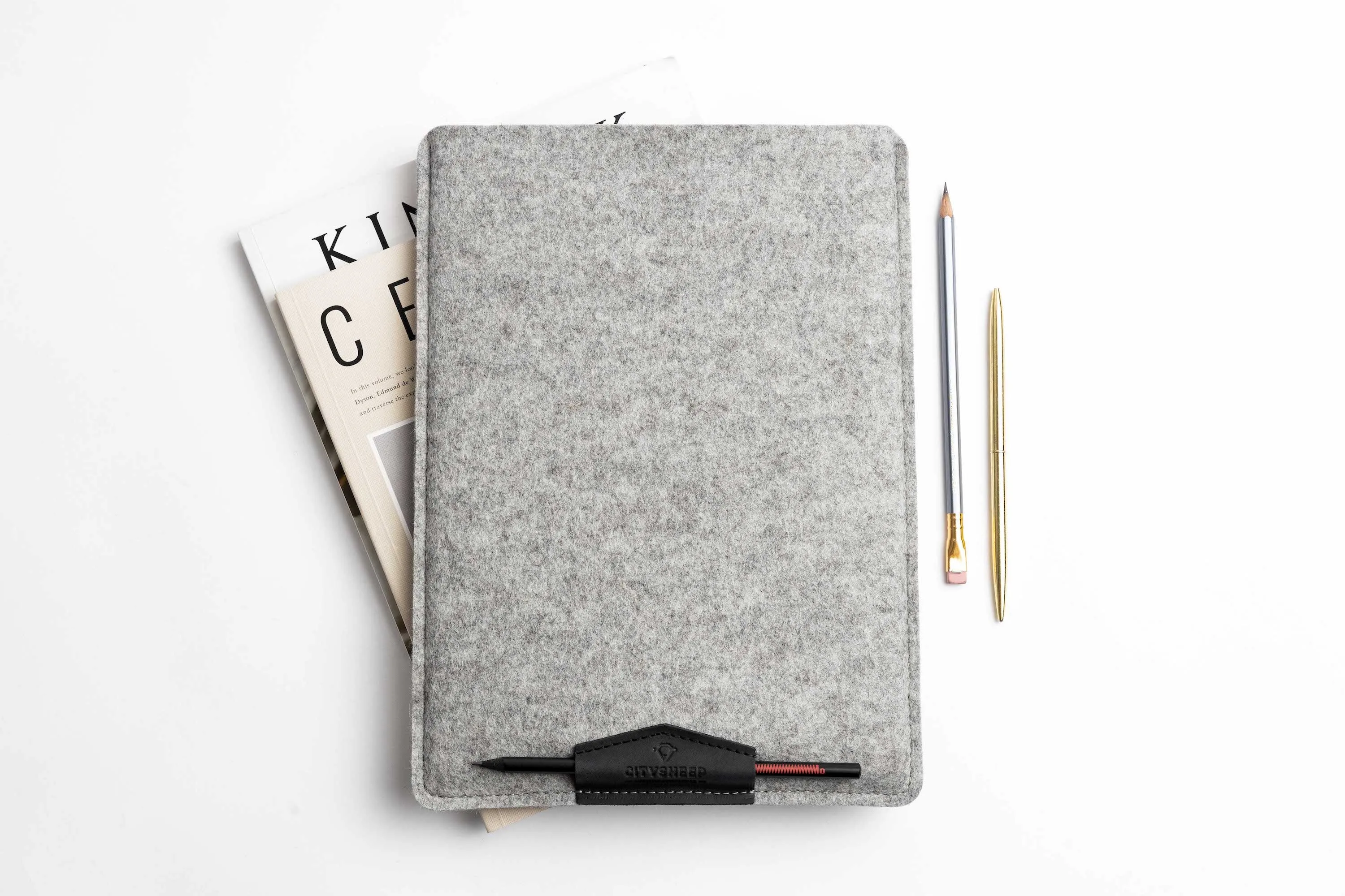 COMFY MacBook Case/ Light grey felt & Black leather/