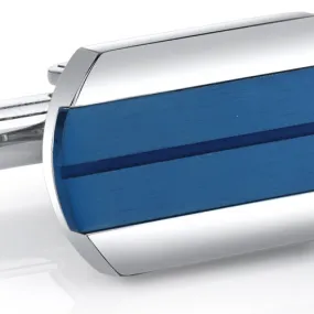 Cool Artic Blue Stripe Polished Stainless Steel Cufflinks