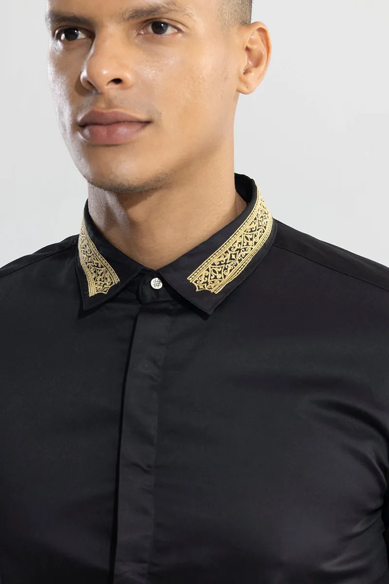 Diamond Shape Embroidered Black Shirt