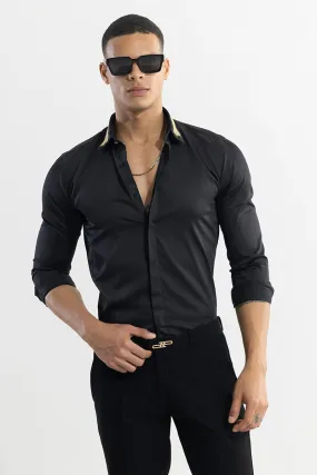 Diamond Shape Embroidered Black Shirt