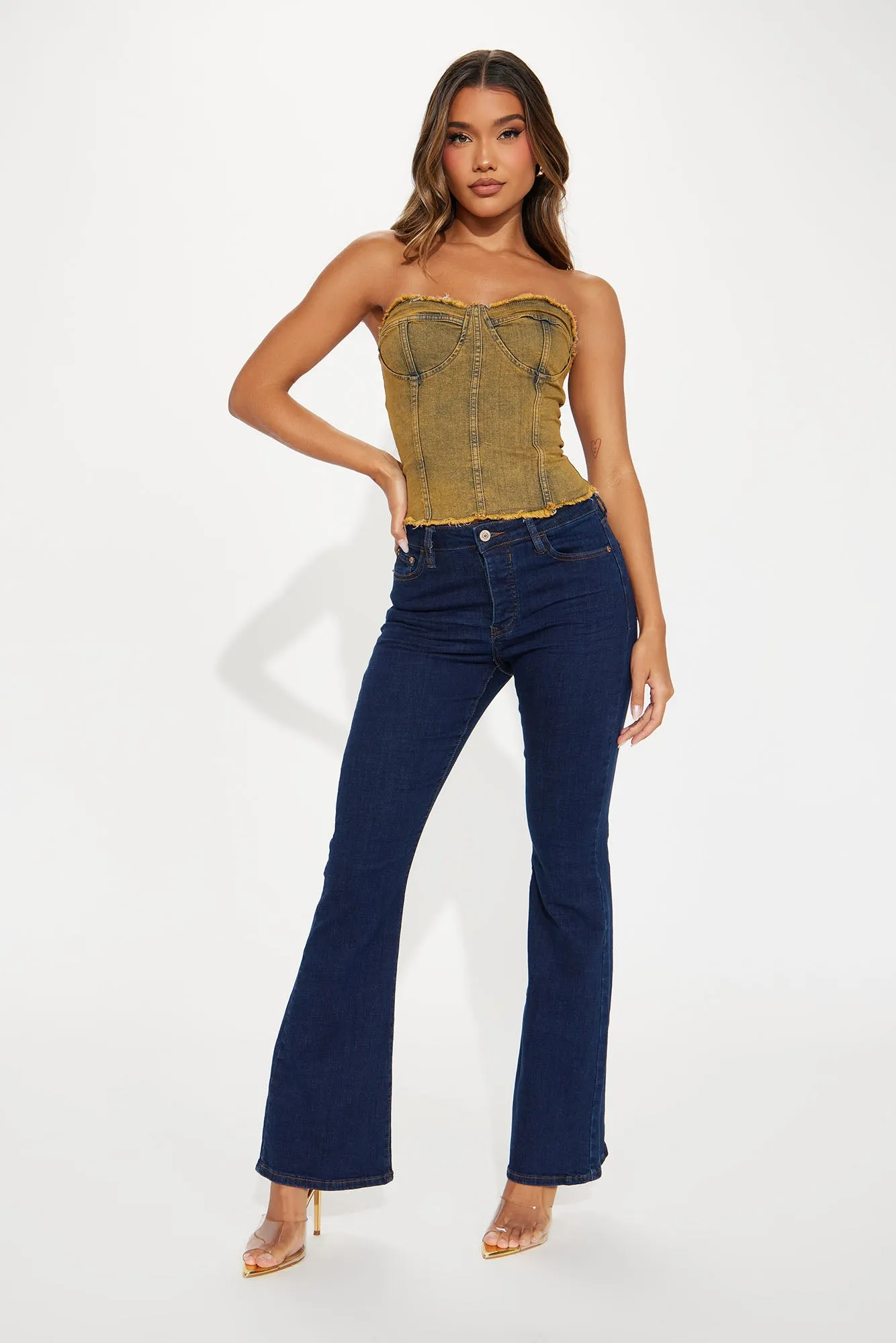 Doing It All Washed Denim Corset Top - Brown/combo