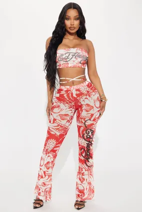 Ed Hardy Amor Mesh Pant Set - Red/combo