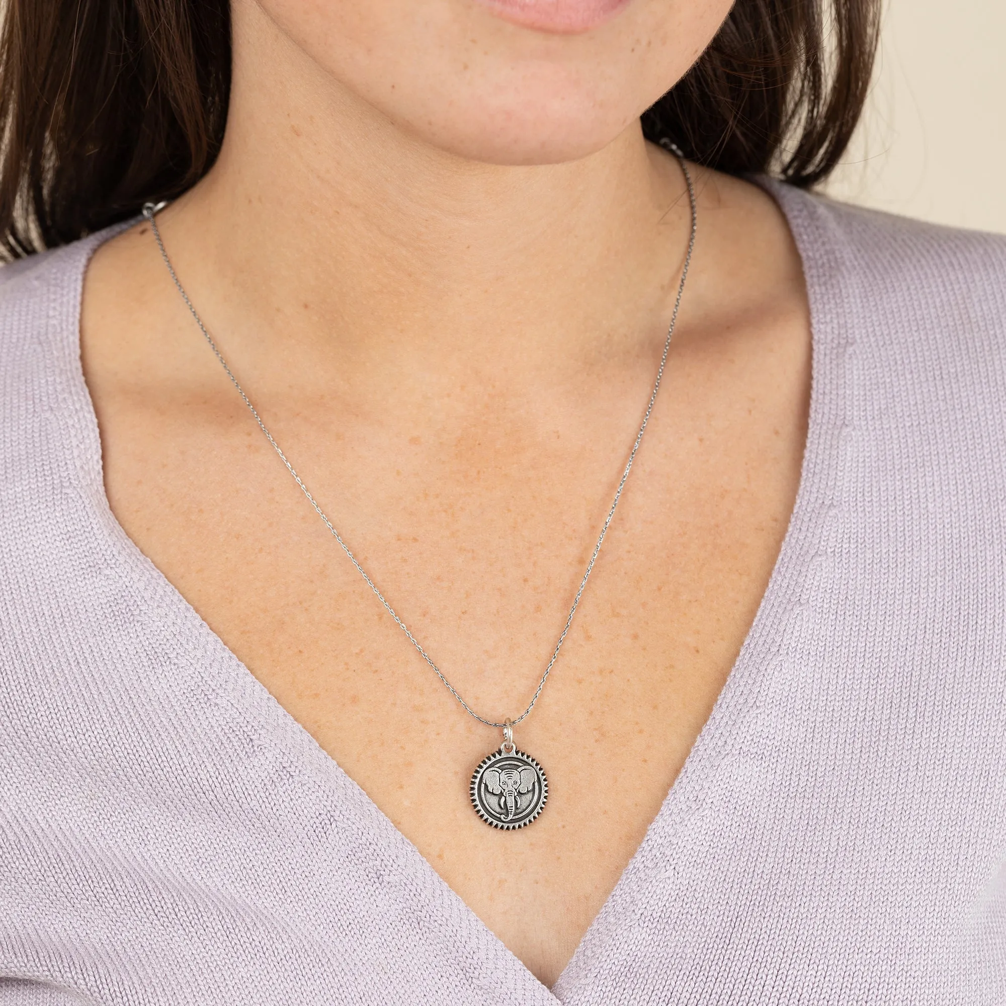 Elephant Embossed Charm Necklace