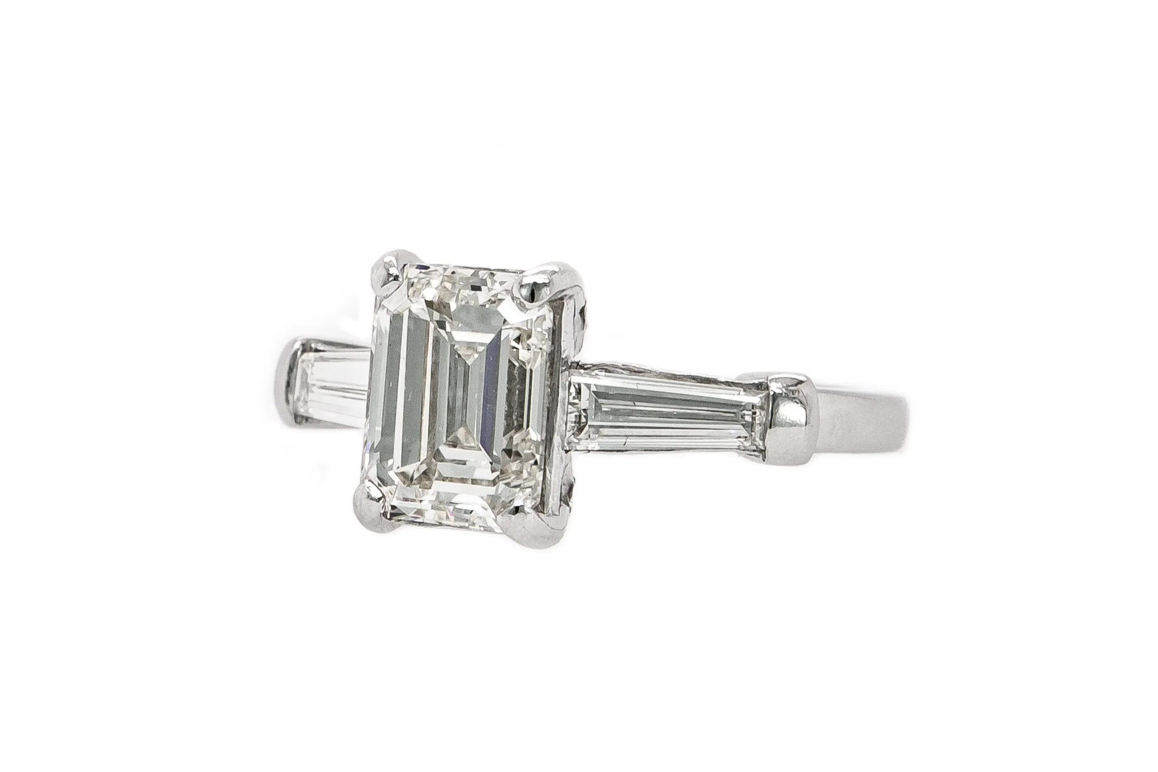 Emerald Cut Diamond Center with Baguette Diamond Sides