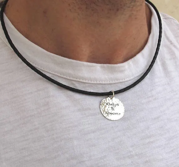 Engraved Sterling Silver Pendant Necklace for Men