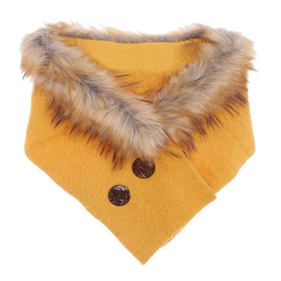 Faux Fur Collar Scarf Double Button Detail Scarf