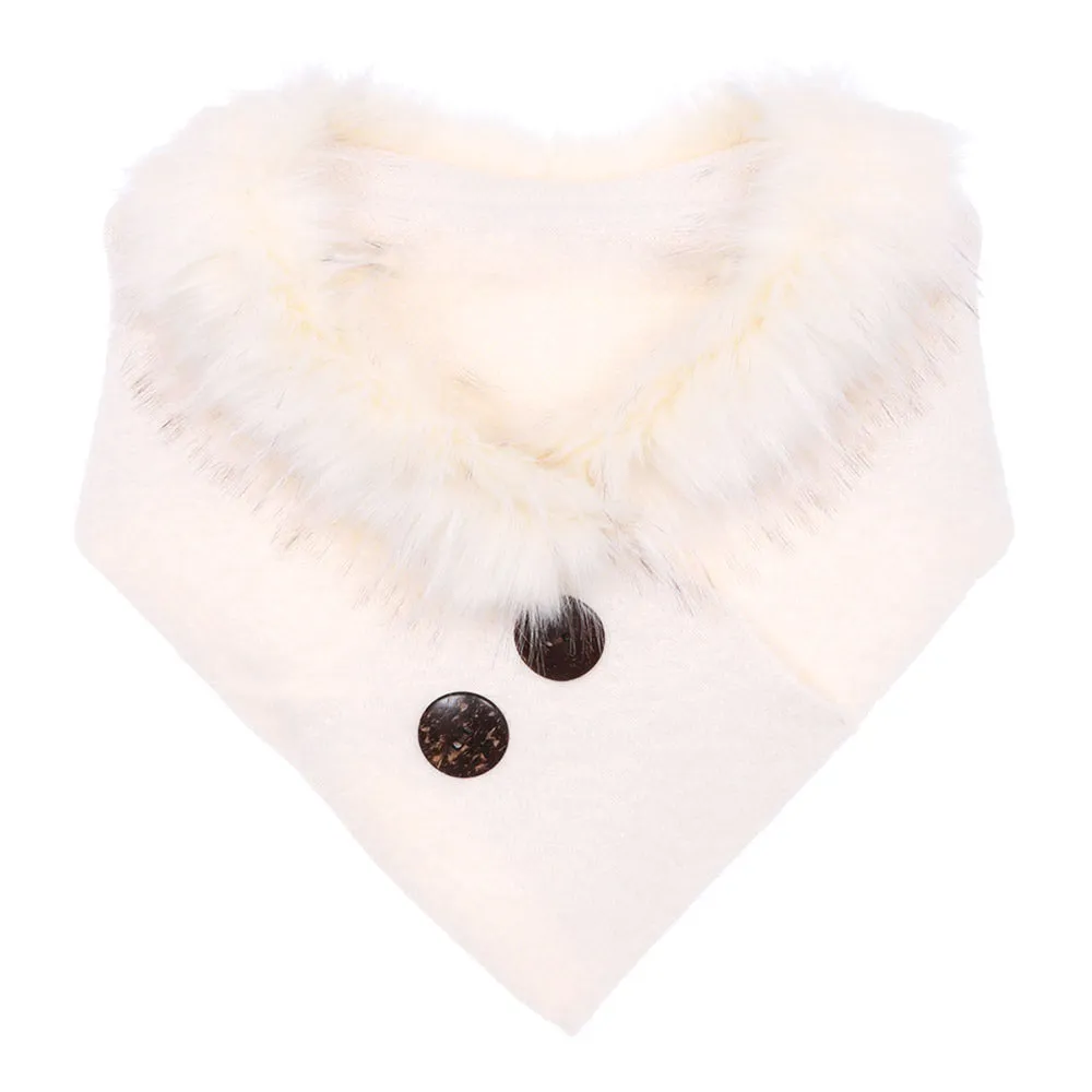 Faux Fur Collar Scarf Double Button Detail Scarf