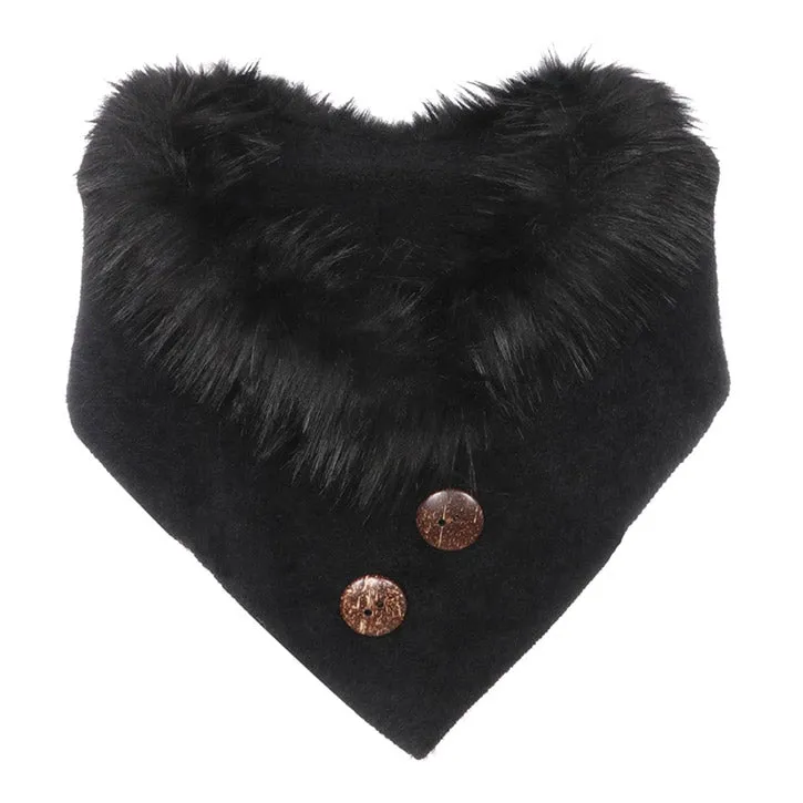 Faux Fur Collar Scarf Double Button Detail Scarf