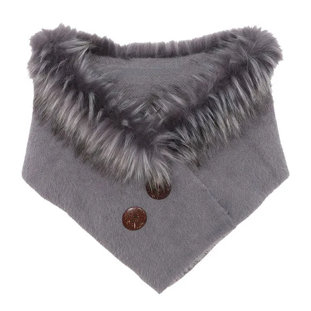 Faux Fur Collar Scarf Double Button Detail Scarf