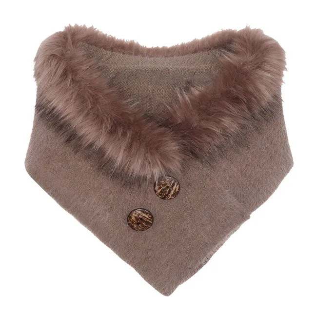 Faux Fur Collar Scarf Double Button Detail Scarf