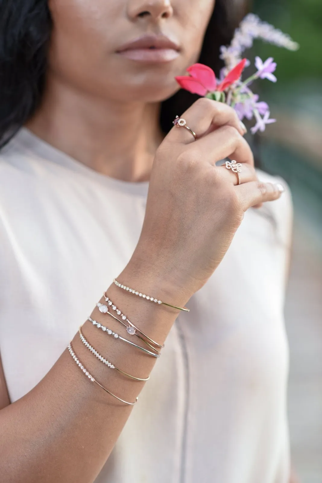 Floral Diamond Tennis Cuff Bangle