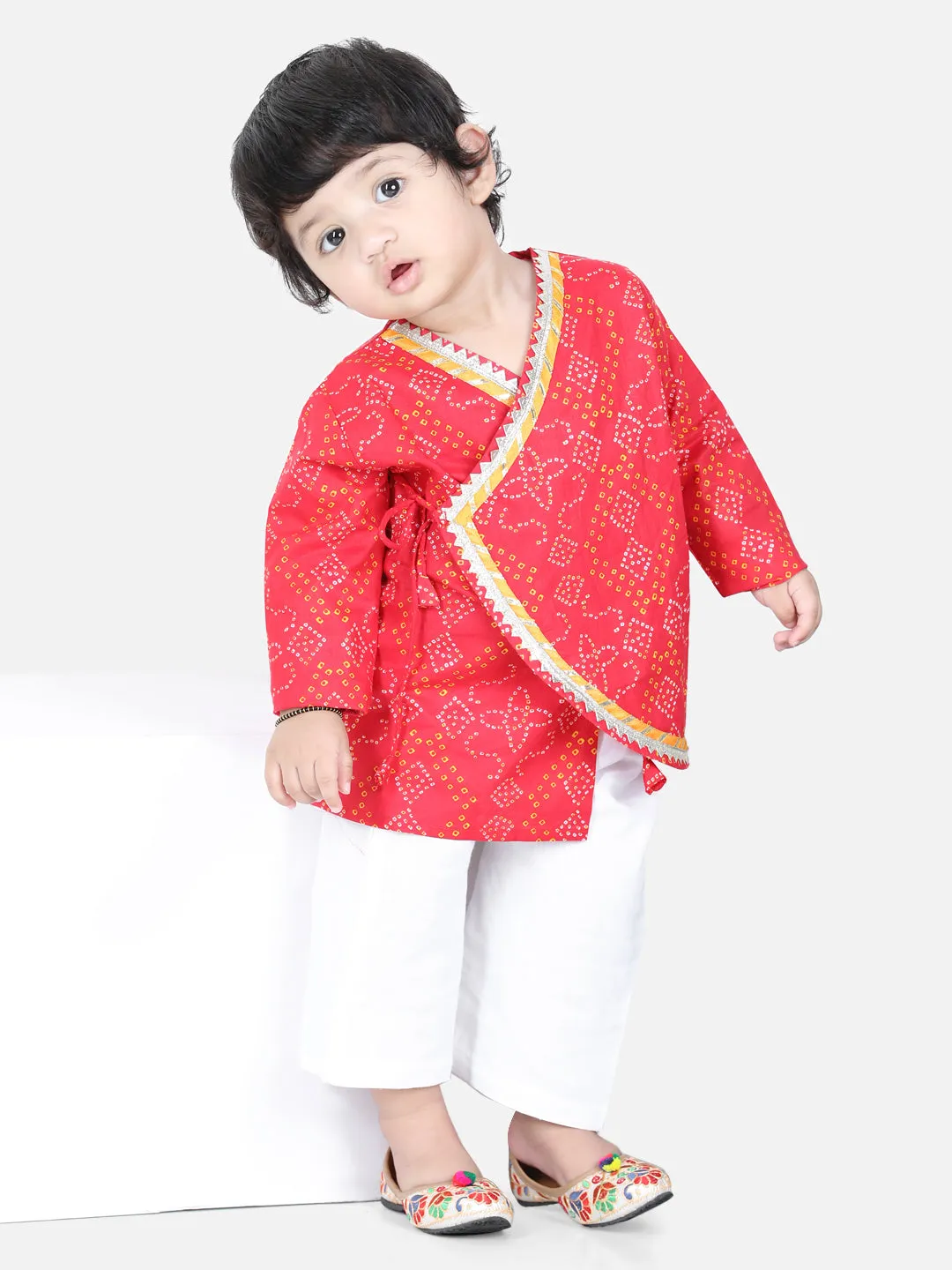 Full Sleeve Cotton Kurta Pyjama For Boys- Red